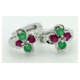 9Kt Gold Genuine Emerald & Ruby Earrings