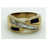 14kt Gold Baguette Diamond & Sapphire Ring