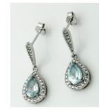 Genuine Pear Cut Blue Topaz & Diamond Earrings