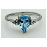 10kt Gold Pear Cut Blue Topaz & Diamond Ring