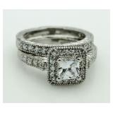 Princess Cut 2 pc White Topaz Bridal Set