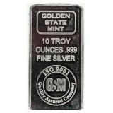 Golden State Mint .999 Pure Silver 10 Ounce Bar