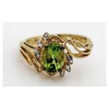 Genuine Peridot & Diamond Dinner Ring