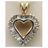 10kt Gold 1/2 ct Baguette Diamond Heart Pendant