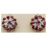 10kt Gold Genuine Ruby & Diamond Earrings