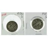 (2) 1928-S & 30-S Standing Liberty Silver Quarters