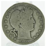 1901 Barber Silver Half Dollar