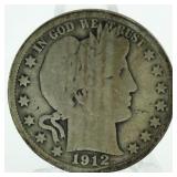 1912-S Barber Silver Half Dollar