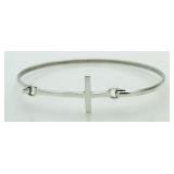 Sideways Cross Sterling Silver Bangle Bracelet