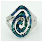 Australian Blue Opal Enamled Designer Ring