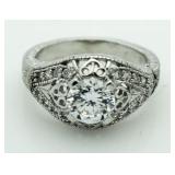 Brilliant White Topaz Filligree Solitaire Ring