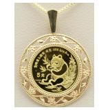 1991 China Panda Gold Coin w  14kt Gold Bezel