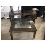 Ashley Glasstop Coffee Table & 2 Endtables