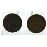 (2) 1864 & 1865 2 Cent Pieces