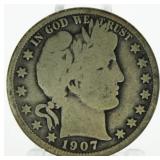 1907-D Barber Silver Half Dollar