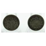 (2) 1867 & 1868 Shield Nickels