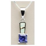 Princess Cut Tanzanite & Opal Designer Pendant