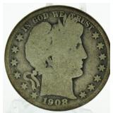 1908 Barber Silver Half Dollar