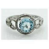 Genuine 2.75 ct Blue Topaz & Diamond Ring