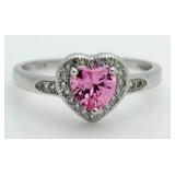 Pink Sapphire Heart Solitaire Ring