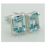 Emerald Cut 2.00 ct Blue Topaz Earrings