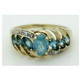 10kt Gold Blue Topaz & Diamond Ring