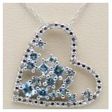 10kt Gold Blue Topaz & Diamond Heart Pendant