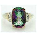 10kt Gold 4.50 ct Mystic Topaz & Diamond Ring