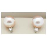 14kt Gold Genuine Pearl & Diamond Earrings