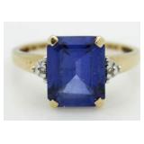 10kt Gold Emerald Cut Sapphire & Diamond Ring