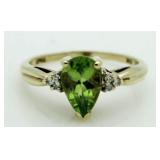 10kt Gold Pear Cut Genuine Peridot & Diamond Ring