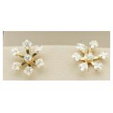 14Kt Gold White Topaz Snowflake Earrings