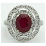 14kt Gold Oval 5.74 ct Ruby & Diamond Ring