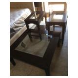 Ashley Glasstop Table & 2 Endtables