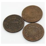 (3) 1864, 65 & 66 2 Cent Pieces