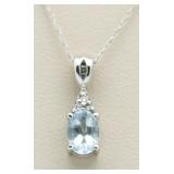 10kt Gold Blue Topaz & Diamond Pendant