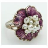 Quality Pearl Floral Dinner Ring