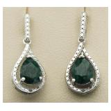 Genuine 3.10 ct Emerald & Diamond Accent Earrings