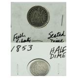 (2) 1853 Seated Liberty Silver Dime