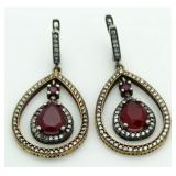 6.50 ct Ruby Vintage Style Teardrop Earrings