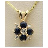 10kt Gold Genuine Sapphire & Diamond Pendant