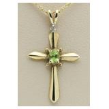 10kt Gold Genuine Peridot Cross Pendant