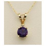 10kt Gold Amethyst & Diamond Pendant