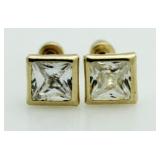 14Kt Gold White Topaz Princess Cut Earrings