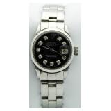 Ladies Oyster Date Black Diamond Rolex Watch