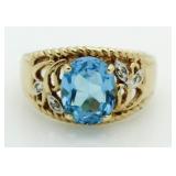 10kt Gold Oval 2.50 ct Blue Topaz & Diamond Ring