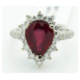 14kt Gold Pear Cut 4.89 ct Ruby & Diamond Ring