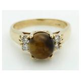 14kt Gold Genuine Tiger Eye & Diamond Ring