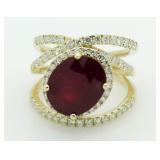 14kt Gold Oval 8.00 ct Ruby & Diamond Ring