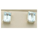 Emerald Cut Blue Topaz Solitaire Earrings